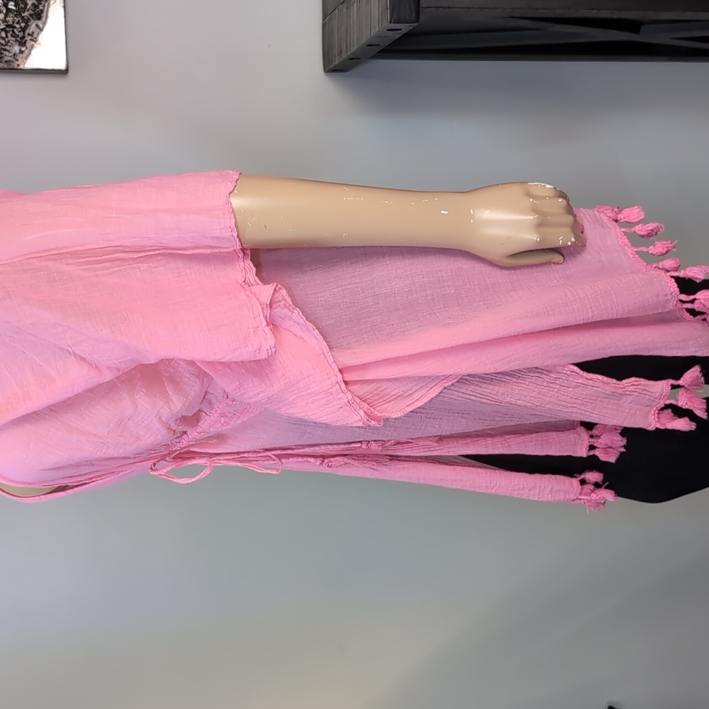 Charlie Paige Pink Tassel Swim Cover Up Womens One Size Boho Crochet Kaftan - Picture 6 of 13